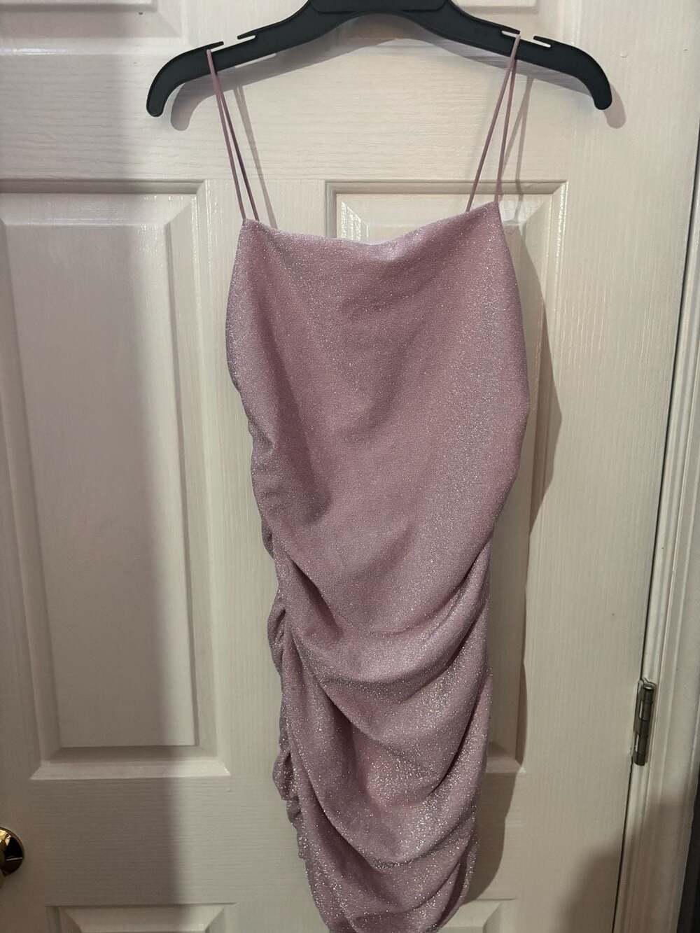 Shein Ruched Glitter Mini Dress Petite S Pink Sleeveless